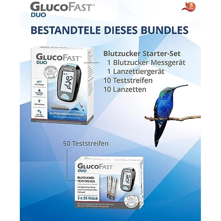 GLUCOFAST Duo Blutzuckermessgerät Set mit 60 Teststreifen & 10 Lanzetten | Präzises Diabetes-Messsystem mit Speicherfunktion und einfacher Handhabung | Hohe Genauigkeit – Bild 2