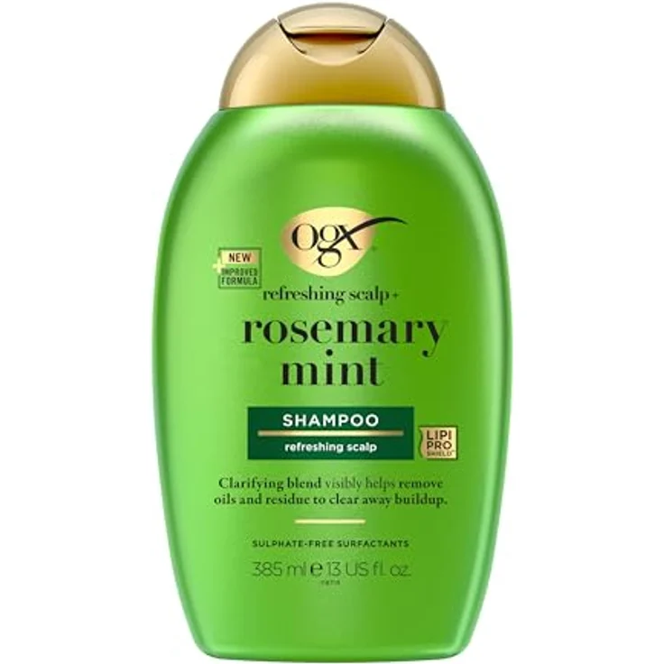 OGX Rosemary Mint Shampoo, klärendes Haarshampoo für alle Haartypen, 385 ml, entfernt Öle und Rückstände, speziell für fettiges Haar – Bild 1