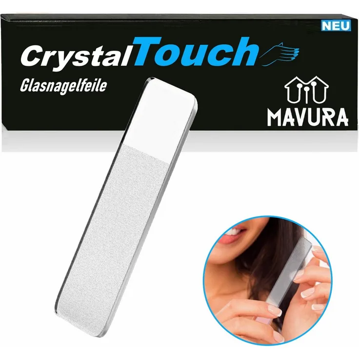MAVURA Glasnagelfeile CrystalTouch Nano Kristall Glasfeile Professionelle, Hochglanz-Politur, Effiziente Feilfläche, Gehärtetes Glas, Perfekte Fingernägel, 9 cm x 1,4 cm, Blau