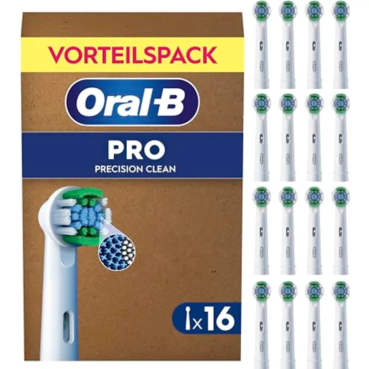 Braun Oral-B PRO Precision Clean Aufsteckbürsten, 16er Set in Weiß, X-förmige Borsten für optimale Reinigung