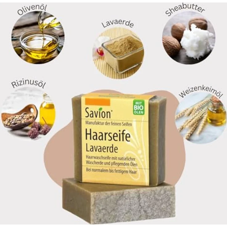 Savion Haarseife Lavaerde, für normales und fettiges Haar, Vegan, Palmölfrei, Tierversuchsfrei, Plastikfrei, 85g – Bild 2