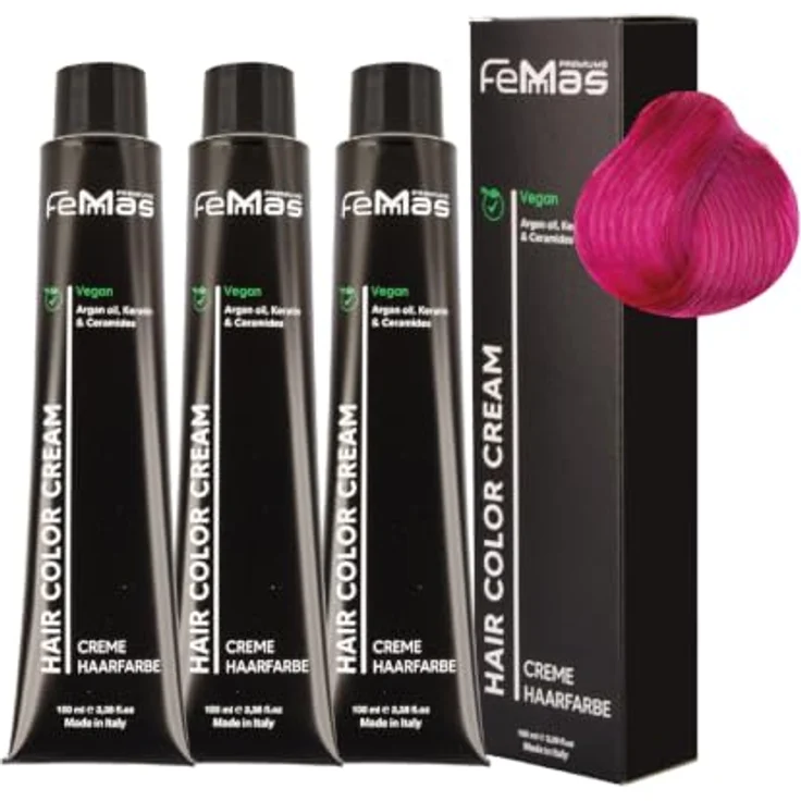 FemMas Haarfarbe 3x Fantasy Pink, Creme Haarfarbe mit Arganöl, Keratin & Ceramiden, dauerhafte Haarfärbung für strahlende Farbergebnisse, 100 ml – Bild 1