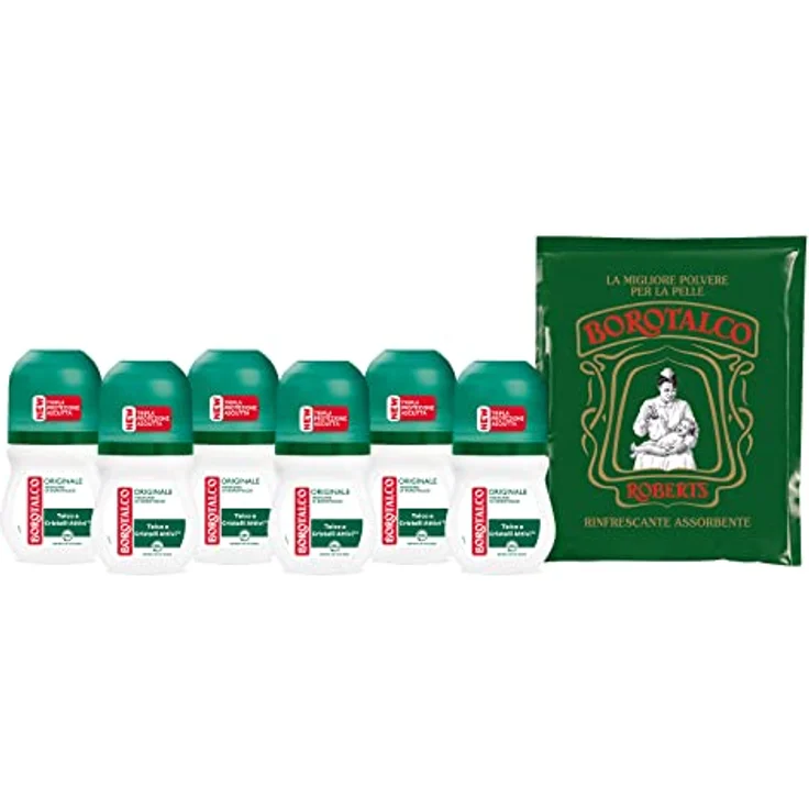 Borotalco, Original Roll-On Deodorant mit Mikropuder, schweißabsorbierend, ohne Alkohol, weiche und feuchtigkeitsspendende Haut, Borotalkus-Duft, Deodorant für Damen und Herren - 6 Flaschen à 50 ml – Bild 1