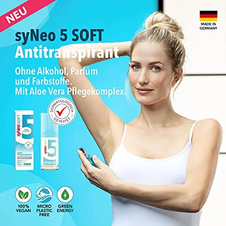 syNeo syNeo 5 soft Antitranspirant Pumpspray für empfindliche Haut, sensitives Anti Schweiß Deo gegen starkes Schwitzen, Halal-zertifiziert & ohne Alkohol, 30 ml – Bild 2