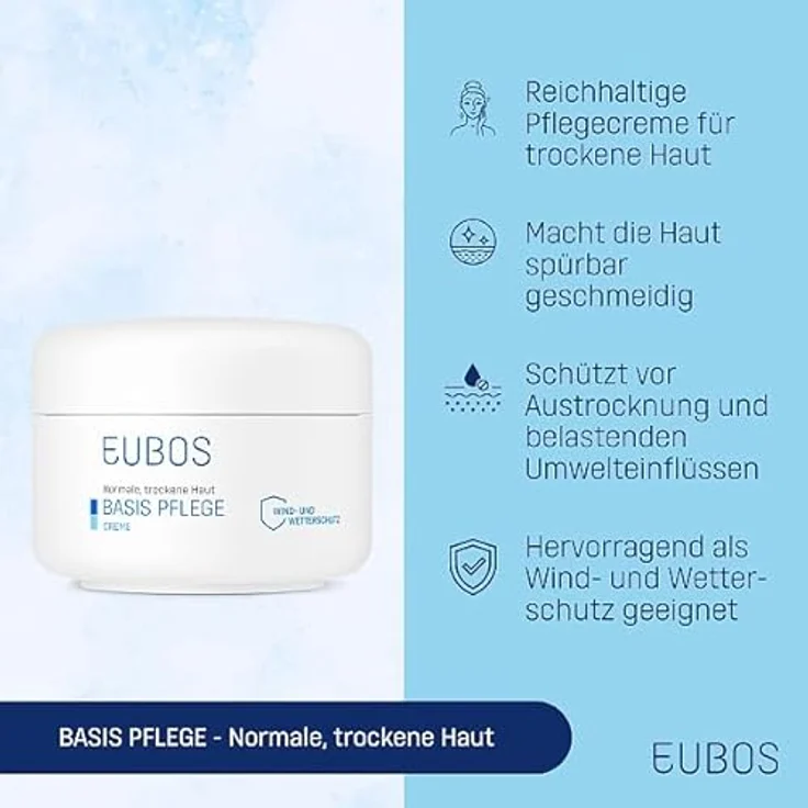 Eubos EUBOS BASIS PFLEGE | Creme | Für normale und trockene Haut | Wind- und Wettercreme | Intensiver Schutz und Feuchtigkeit | Hautverträglichkeit dermatologisch bestätigt | 100ml – Bild 2