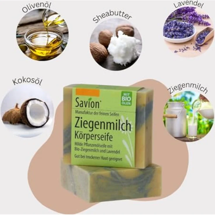 Savion Ziegenmilch Körperseife, Palmölfrei, Plastikfrei, Tierversuchsfrei, 80g – Bild 2