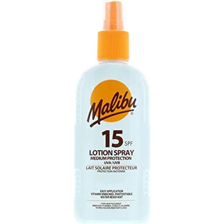 Malibu Lotion Spray Medium Protection, schützender SPF 15 Sonnenschutz für den Körper, 200 ml