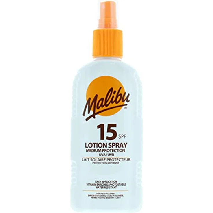 Malibu Lotion Spray Medium Protection, schützender SPF 15 Sonnenschutz für den Körper, 200 ml – Bild 1