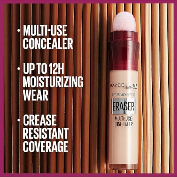 MAYBELLINE NEW YORK Instant Anti Age Eraser Flüssig-Concealer, hochpigmentiert mit Schwamm-Applikator, Farbton 10 Caramel, 6.8 ml – Bild 4
