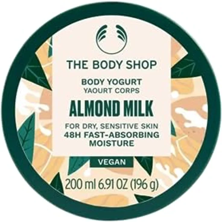 The Body Shop Mandelmilch Körperjoghurt, 200ml für trockene, empfindliche Haut - Vegan, schnell einziehend, recycelter Plastikbehälter