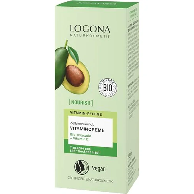 LOGONA Naturkosmetik NOURISH Vitamincreme Avocado, zellerneuernde Gesichtscreme mit Bio-Avocado und Vitamin E, 50 ml, für sehr trockene Haut – Bild 3