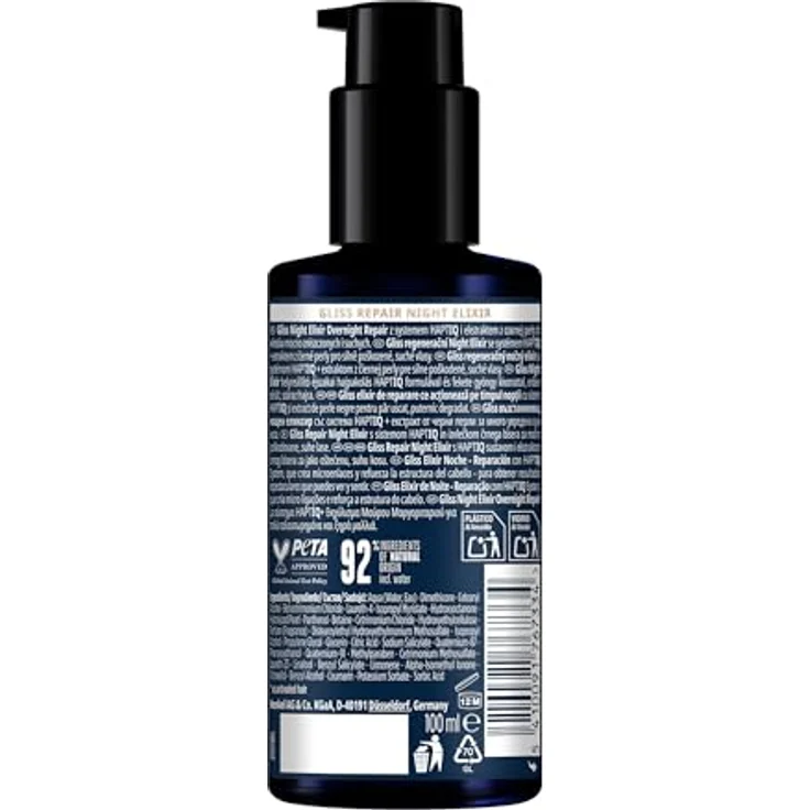 Gliss Kur Night Elixir Ultimate Repair Haarmaske, 100 ml, tiefgehende Rekonstruktion, 92 % natürliche Inhaltsstoffe, PETA-zugelassen – Bild 2