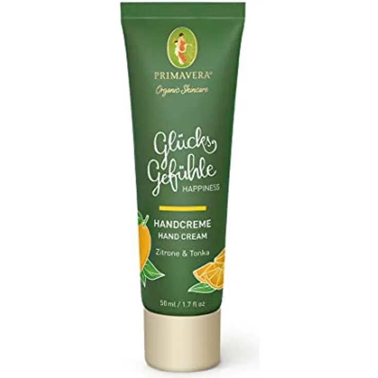 PRIMAVERA Glücksgefühle Handcreme 50 ml – Naturkosmetik – Zitrone, Tonka Duft – regeneriert, aktiviert, schützt