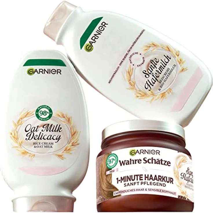 Wahre Schätze Feuchtigkeitsspendende 1-Minute Haarkur für sensible Kopfhaut, Mit Reiscreme und Bio-Hafermilch für ein angenehmes Haarerlebnis, Vegane Formel, 1 x 340 ml – Bild 5