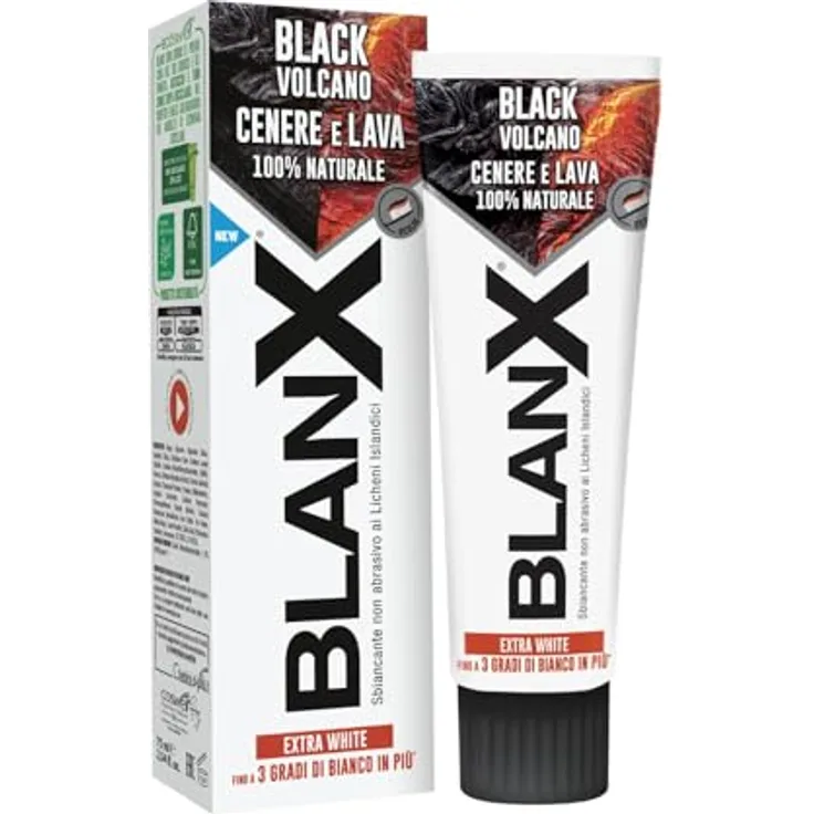 Biorepair BLANX Black Vulano Zahnpasta, 75 ml, spendet Feuchtigkeit und verfeinert das Hautbild mit sanftem Blütenduft