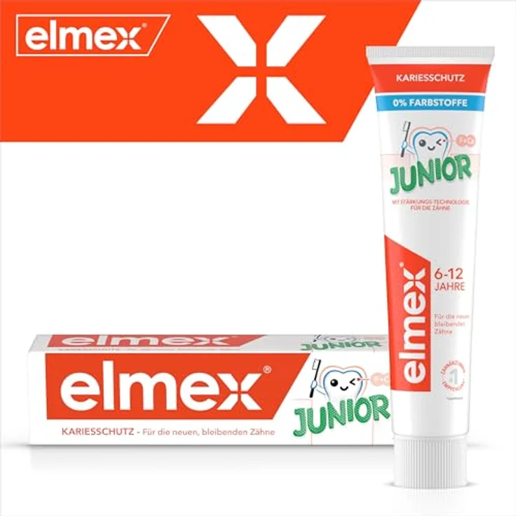 elmex Zahnpasta Junior 6-12 Jahre, medizinische Zahnreinigung mit 1400 ppm Fluorid, 4x75ml – effektiver Kariesschutz für bleibende Zähne – Bild 2