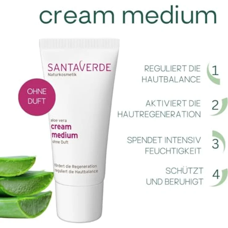 Santaverde Aloe Vera Creme Medium ohne Duft 30 ml Tagespflege – Bild 4