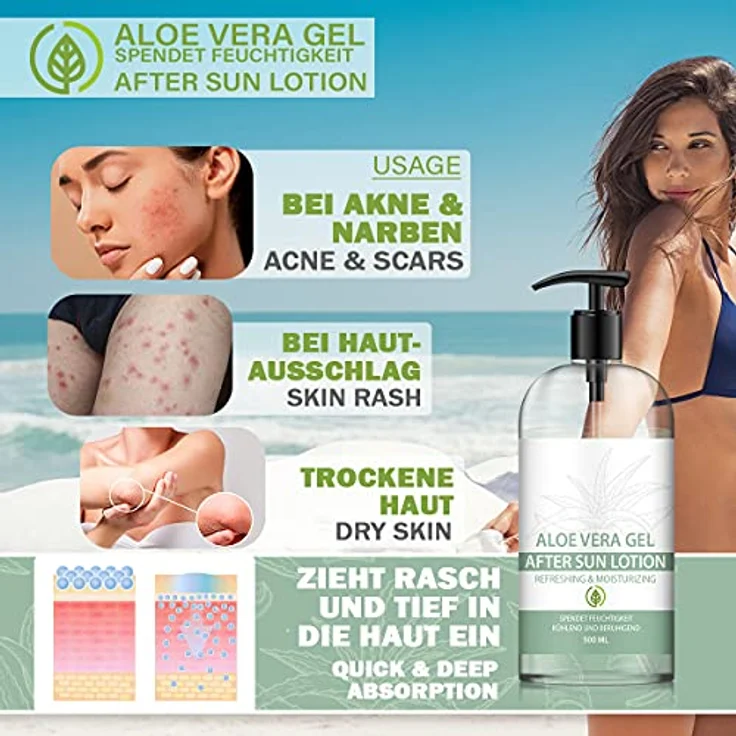 Saint Nutrition AFTER SUN ALOE VERA GEL für alle Hauttypen, extra viel Feuchtigkeit, 500 ML – Bild 4