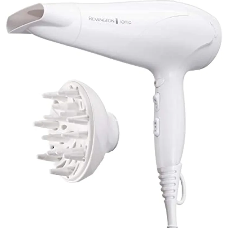 Remington D3199 Haartrockner Ionen, 2200W, weiß, mit Diffusor & Stylingdüse, 3 Heiz- & 2 Gebläsestufen, Keramik-Ionen-Technologie für schonendes Styling