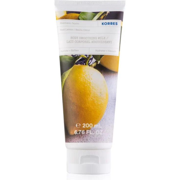 Korres Basil Lemon Bodymilch 200 ml, erfrischende Lotion für langanhaltende Feuchtigkeit und Geschmeidigkeit