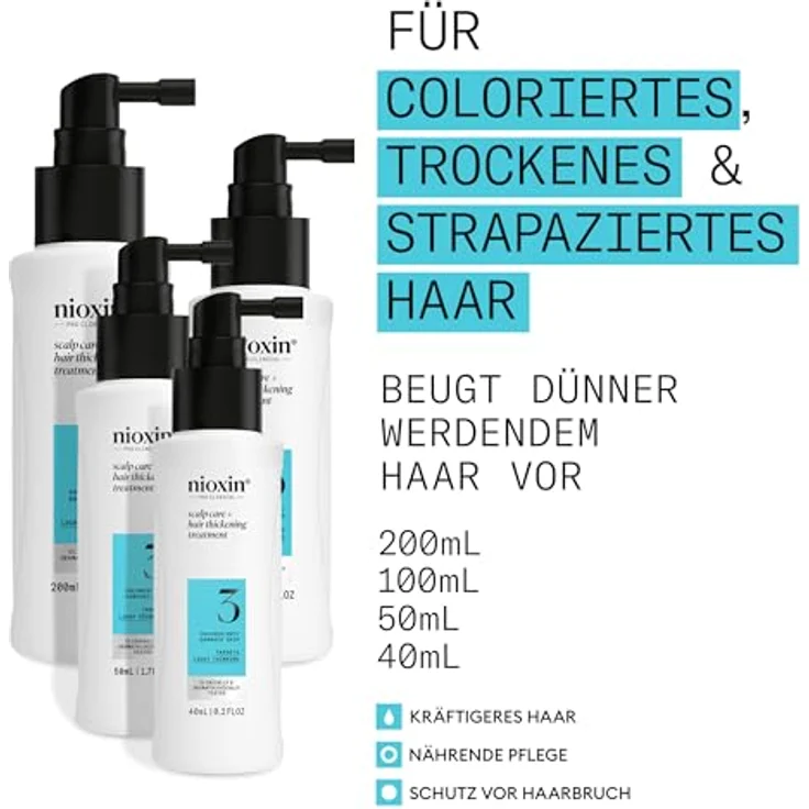 NIOXIN Scalp + Hair System 3 Hair Thickening Treatment - Niacinamid Serum für coloriertes, trockenes & strapaziertes Haar mit Biotin & Koffein (100 ml) – Bild 2
