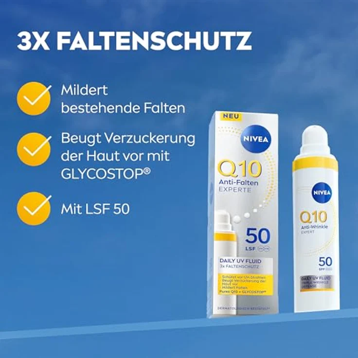 Nivea Q10 Daily UV-Fluid 40ml, Anti-Aging-Creme mit LSF 50, UVA-/UVB-Schutz, für alle Hauttypen – Bild 3