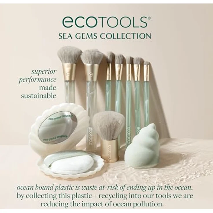 EcoTools Sea Gems Face Set, 4-teiliges Make-up-Pinselset für Damen mit hochwertigen Pinsel- und Schwamm-Applikatoren – Bild 4