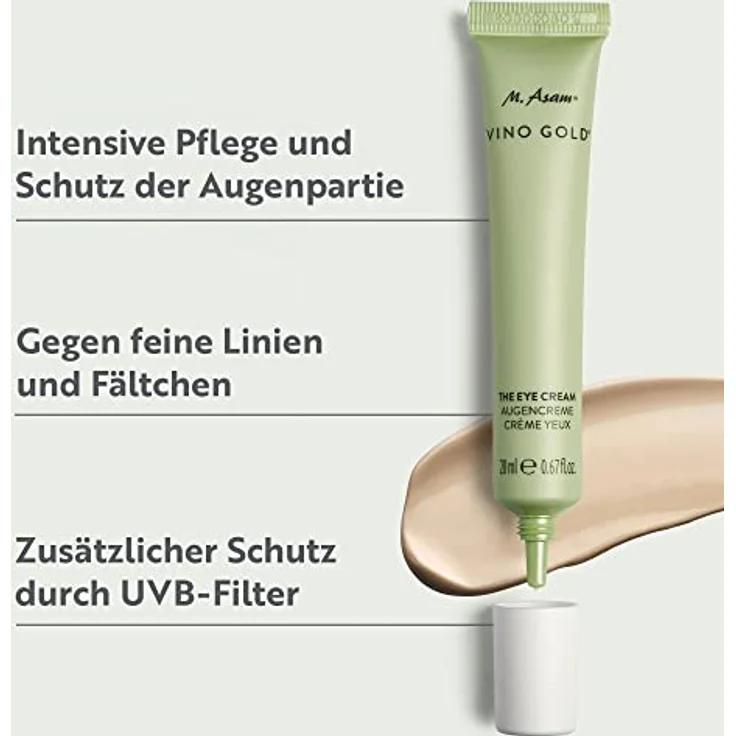 M. Asam VINO GOLD Augencreme (20 ml) – Parfümfreie Augenpflege gegen Augenschatten & Für eine geglättete, gestraffte & regenerierte Augenpartie, reduziert die Faltentiefe, Augenpflege mit Hyaluron – Bild 2