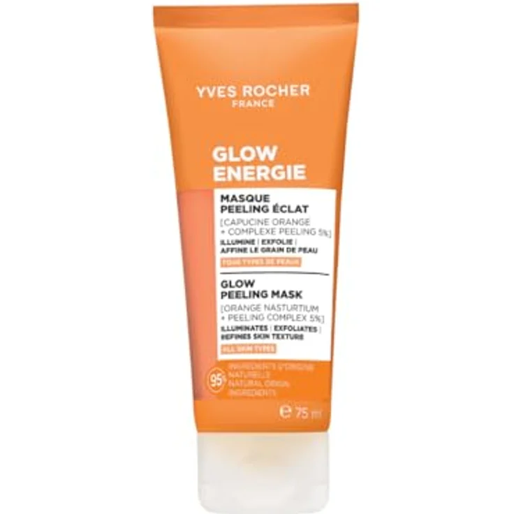 Yves Rocher Glow Énergie Peeling Maske, 75 ml – Verleiht Strahlkraft in 10 Minuten – Mit Kapuzinerkresse & 5 % AHA Peeling-Komplex – Für alle Hauttypen – 95 % natürliche Inhaltsstoffe – Bild 1