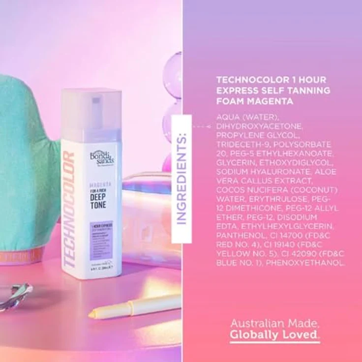 Bondi Sands Technocolor Magenta, Selbstbräunungsschaum Farbton Deep Rich Tone, 200 ml, schnell einziehend und feuchtigkeitsspendend – Bild 8