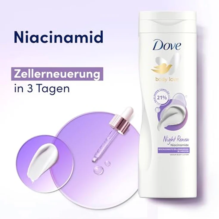 Dove Body Love Serum Body Lotion Night Renew Haut- und Körperpflege mit 21% Skin Renew Complex 400 ml, regeneriert die Haut und spendet bis zu 72 Stunden Feuchtigkeit, 100% recyceltes Plastik – Bild 4