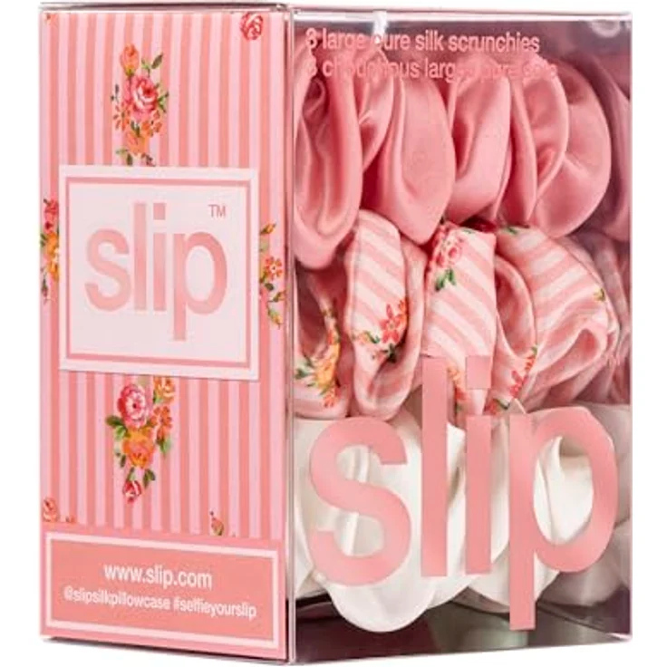SLIP Slip Silk 100% Maulbeerseide Haargummi Set - Schonende Zopfgummis gegen Haarbruch, 3 Scrunchies - Rosa, Weiß, Petal – Bild 4