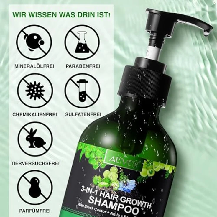P-Beauty Cosmetic Accessories P-BEAUTY 3in1 Haarwachstumsshampoo 2 x 300ml - mit Black Castor Rizinus Oil, Amla & Schwarzkümmelöl – für die Kopfhautpflege, fördert dichtes und glänzendes Haar, Vegan – Bild 3