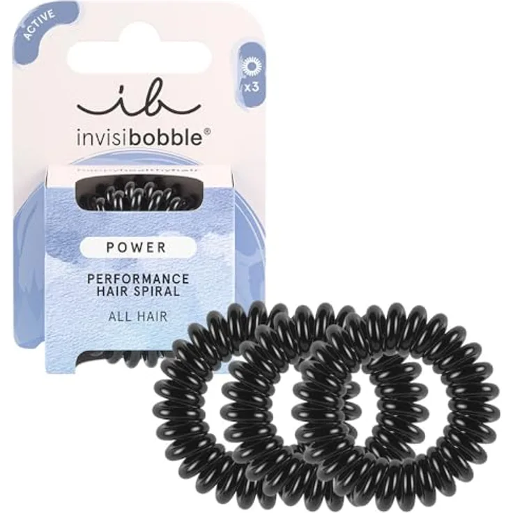invisibobble Power True Black, Schwarzes Spiral Haargummi für Dickes Haar & Aktiven Lebensstil, HAIRLOVETECH™ Technologie, starker Halt & Komfort, ideal für Damen & Herren, 3 Stück