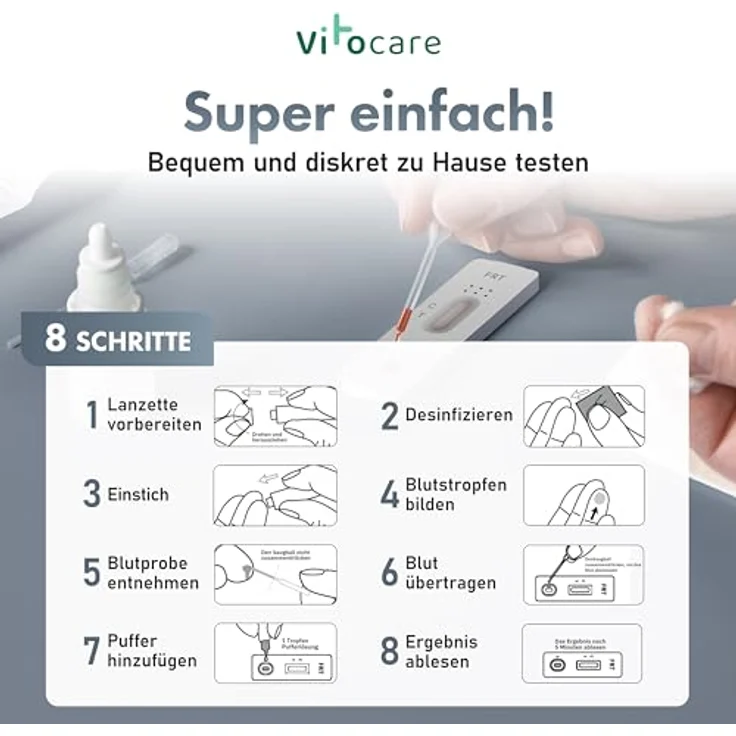 Vitocare Ferritin Test-Set, Blutzucker-Teststreifen 2er Pack für schnellen Eisenspeicher-Check – Bild 3