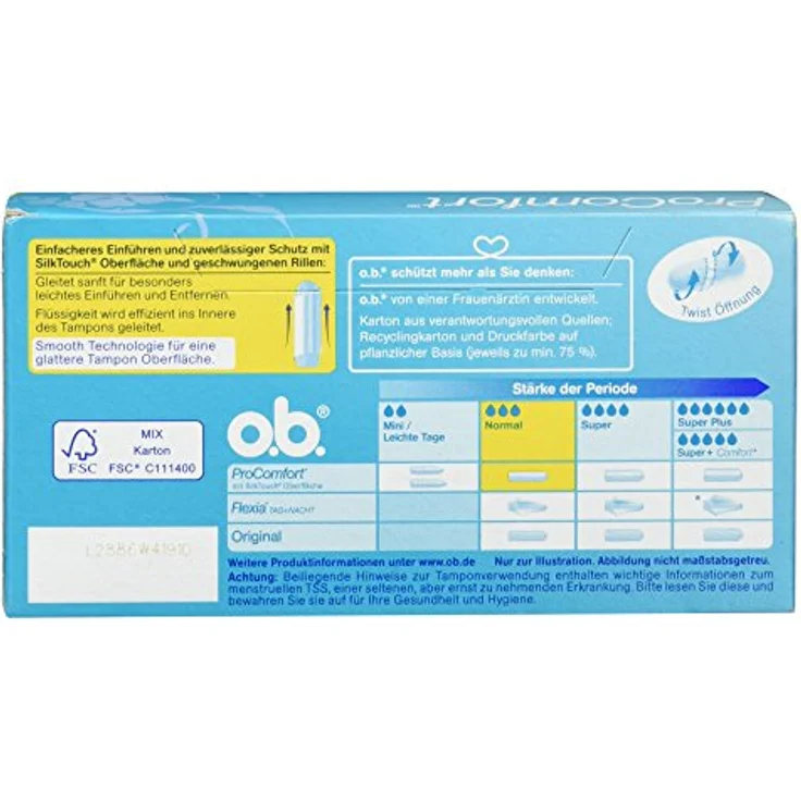o.b. ProComfort Tampons Normal, gynäkologisch getestet mit Dynamic Fit Technologie und SilkTouch Oberfläche, 100% pflanzlich basierter Tamponkern – Bild 2