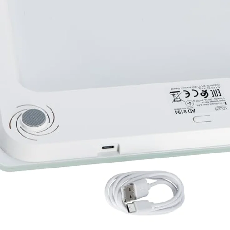 ADLER EUROPE AD 8194W Personenwaage, digitale Glaswaage mit USB-C Akku, max. 180 kg, schwarzes Design – Bild 4