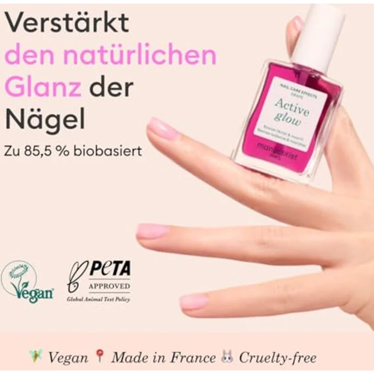 Manucurist Active Glow Grape, Biobasierter Nagellack und Nagelpflege mit Süßmandel und Himbeere, Lila, Nährend, Schnelltrocknend ohne UV Lampe, Ultra-glowy Finish – Bild 2