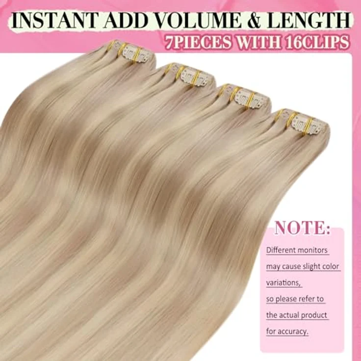 YoungSee Echthaar Extensions Clip 55 cm, Aschblond mit Erdbeerblond Clips, 120g Haarverlängerungen, optimale Gewichtsverteilung, hitzebeständig bis 180 °C – Bild 5