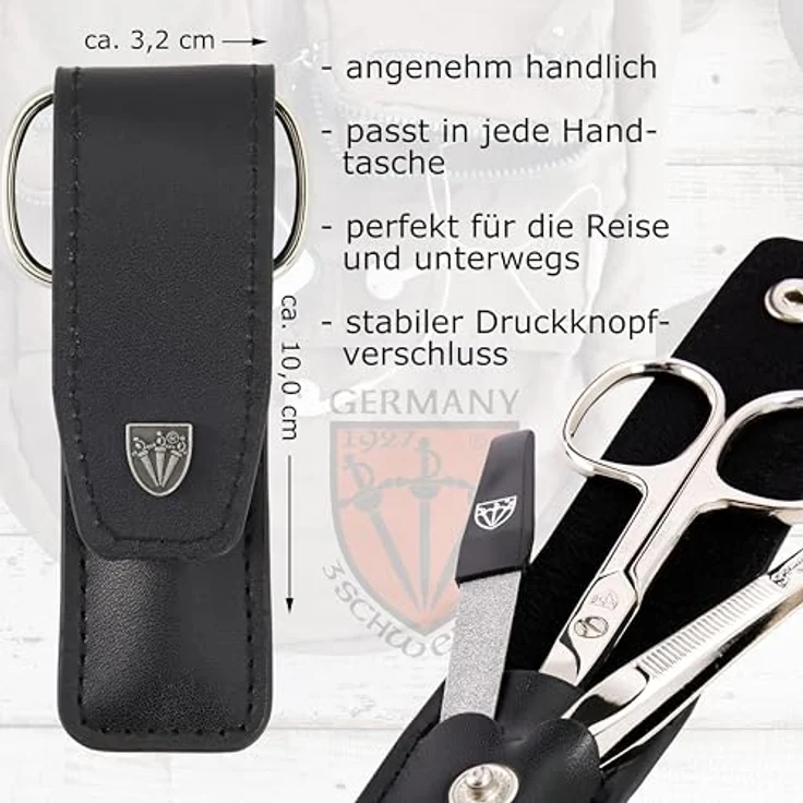 DREI SCHWERTER Nagelpflegeset 'Venezia', 3-tlg. Maniküre Pediküre Set in schwarz, Kunstleder, made in Germany, inkl. Nagelschere, Pinzette und Saphirnagelfeile – Bild 4