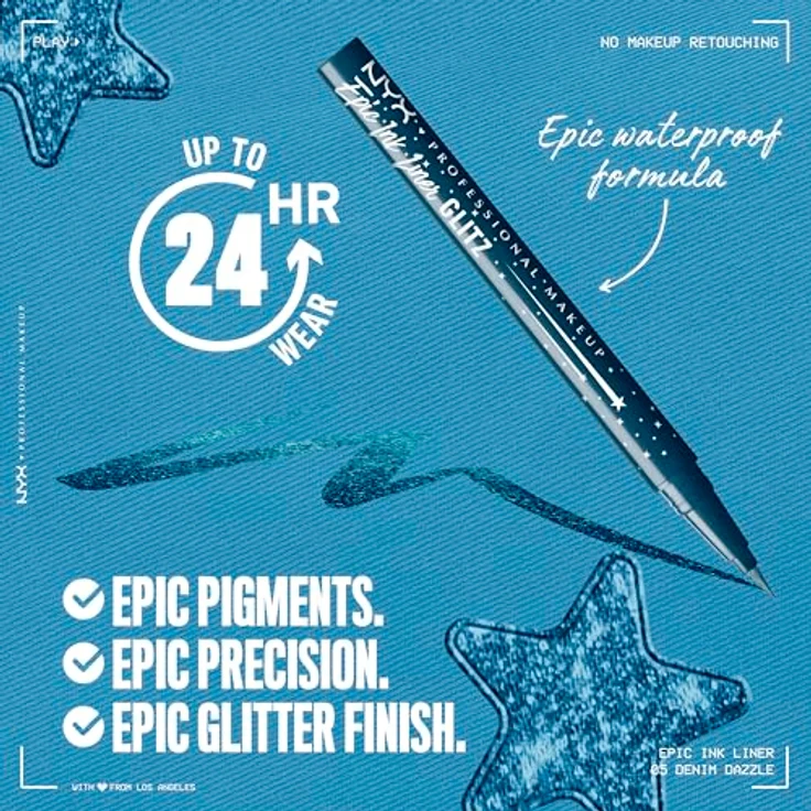 NYX Professional Makeup Epic Ink Liner Jeanz Denim Dazzle, wasserfester Flüssig-Eyeliner in Dunkelblau mit glitzerndem Finish, 1 ml – Bild 2
