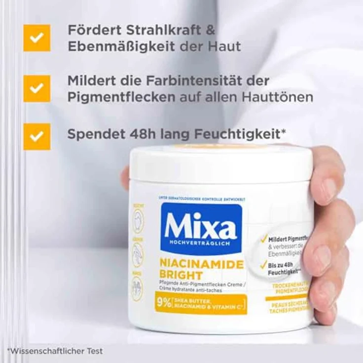 Mixa Niacinamide Bright Creme Körpermilch, Mildert pigmentierte Flecken, versorgt trockene Haut, 400 ml – Bild 6