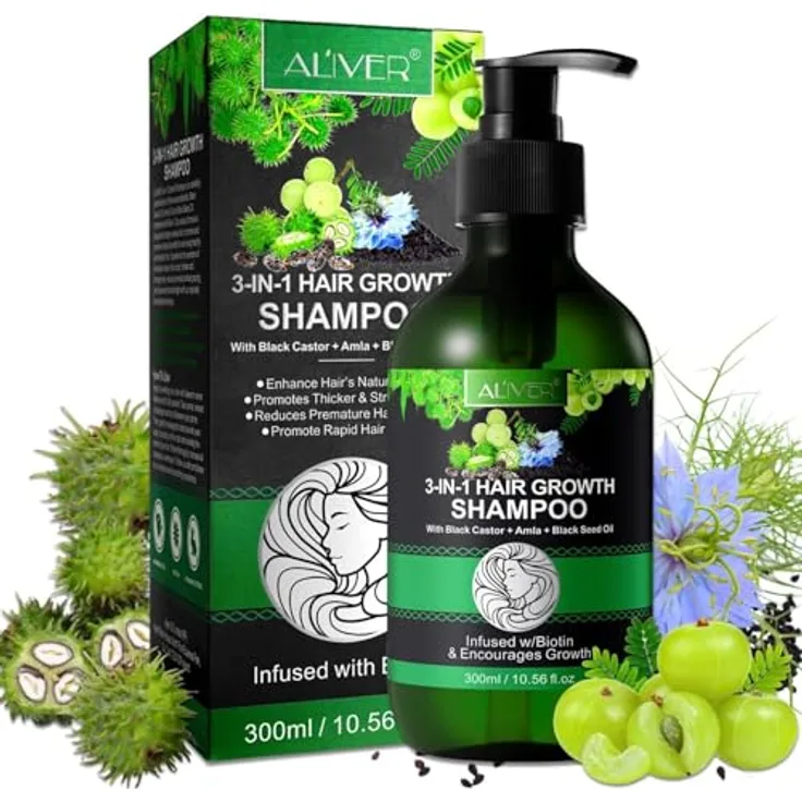 P-Beauty 3in1 Haarwachstumsshampoo 300ml - mit Black Castor Rizinus Oil, Amla & Schwarzkümmelöl - fördert dichtes und glänzendes Haar, Vegan