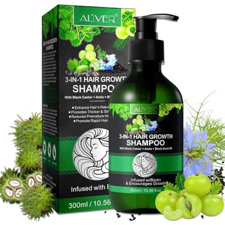 P-Beauty 3in1 Haarwachstumsshampoo 300ml - mit Black Castor Rizinus Oil, Amla & Schwarzkümmelöl - fördert dichtes und glänzendes Haar, Vegan – Bild 1