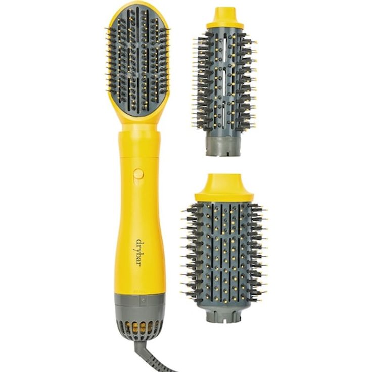 Drybar The Triple Shot Interchangeable Blow-Dryer Brush, vielseitige Warmluftbürste mit 3 Aufsätzen und Ionen-Technologie, gelb