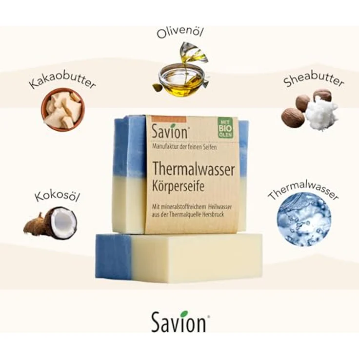 Savion Thermalwasser Körperseife, für jede Haut, Vegan, Palmölfrei, Plastikfrei, 80g – Bild 4