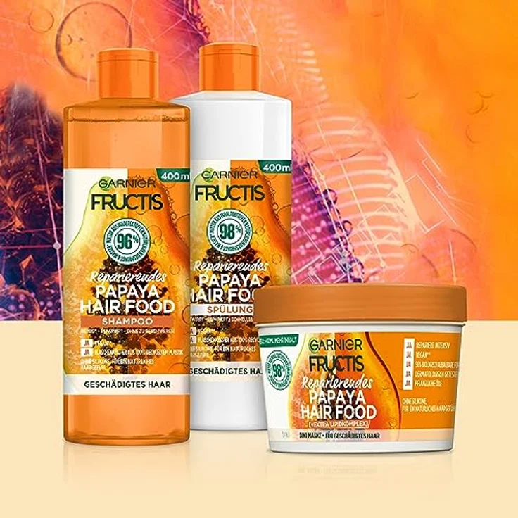 Garnier Papaya 3in1 Haarmaske für geschädigtes Haar, Leave In für intensive Pflege und Geschmeidigkeit, Vegane Formel mit natürlichen Inhaltsstoffen, Fructis Hair Food, 1 x 400 ml – Bild 5