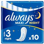 Always Maxi Profresh Night Damenbinden Größe 3, 10 Stück, Super Absorbierend, Neutralisiert Gerüche, Einzeln Verpackt