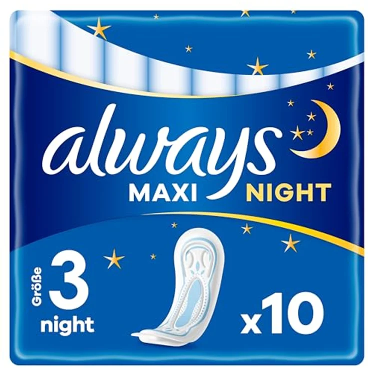 Always Maxi Profresh Night Damenbinden Größe 3, 10 Stück, Super Absorbierend, Neutralisiert Gerüche, Einzeln Verpackt – Bild 1