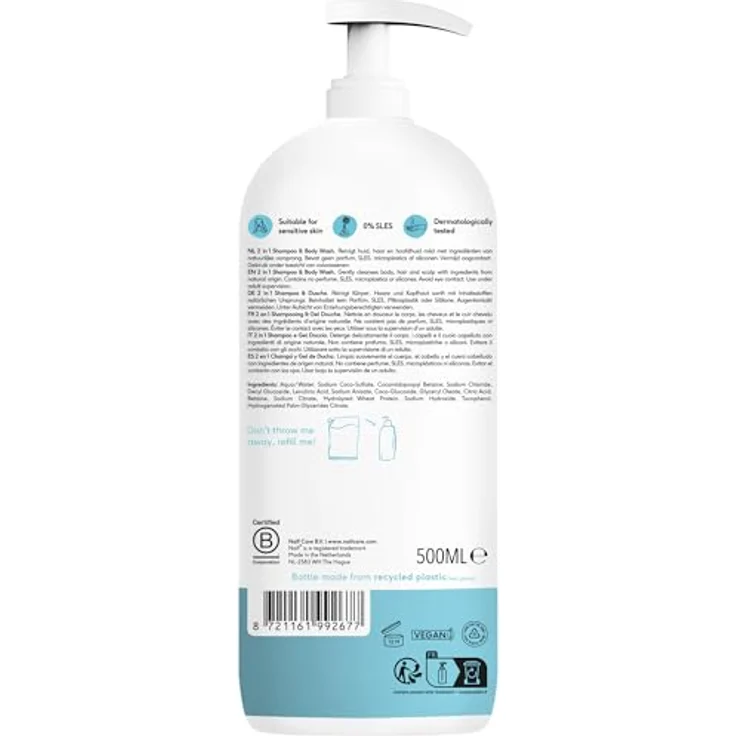 Naif Baby & Kids 2-in-1 Reinigungsgel und Shampoo, vegan, ohne Duftstoffe, 500 ml – Bild 2